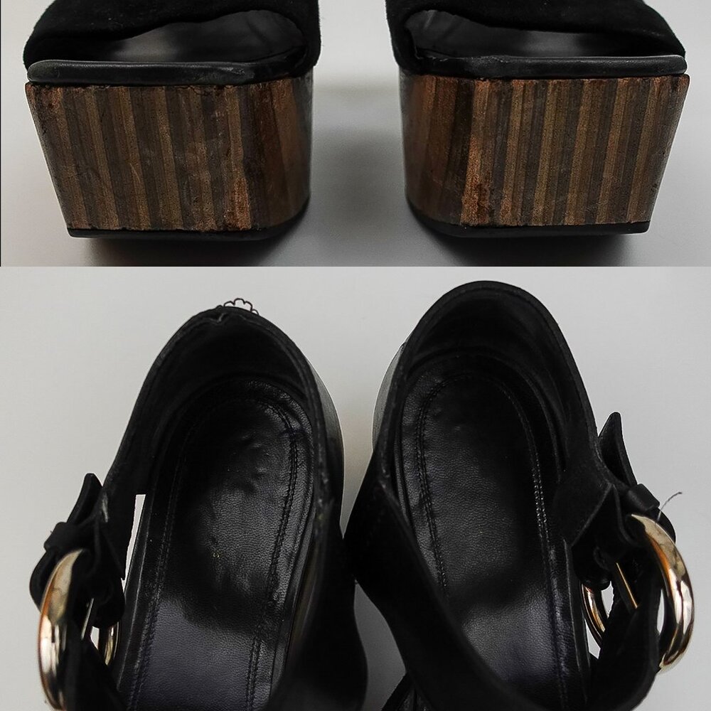 Celine Black Suede Platform Wavy Wood Block Heeled Buckle Sandal - FR 39/US 9 - Picture 4 of 12